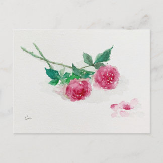 Vintage Roses Watercolor Flowers Postcard