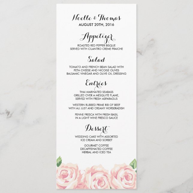 Vintage Roses Wedding Menu Cards (Front)