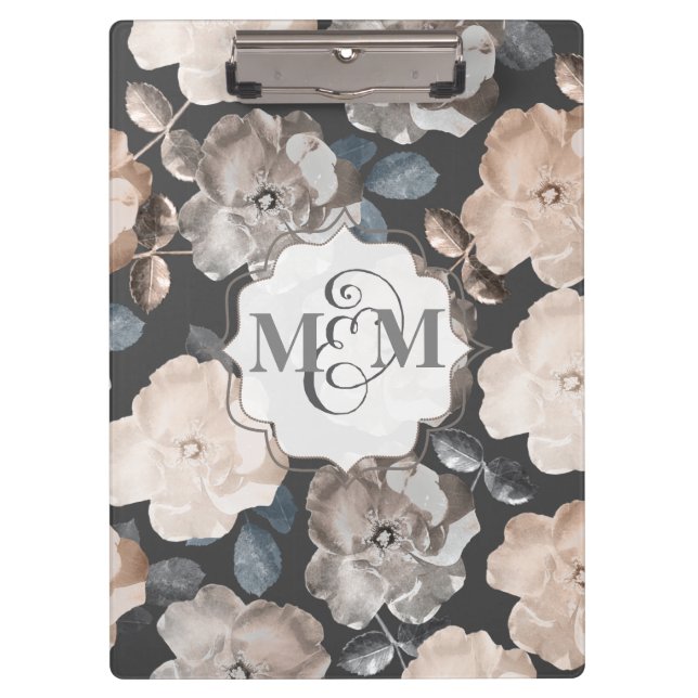 Vintage Roses Wedding Monogram Clip Board (Front)