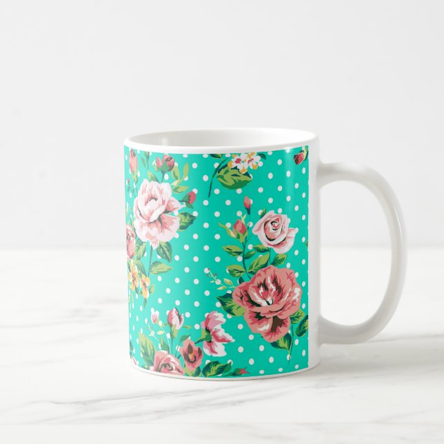 Vintage Roses White Polkadots Whimsical Pattern Coffee Mug (Right)