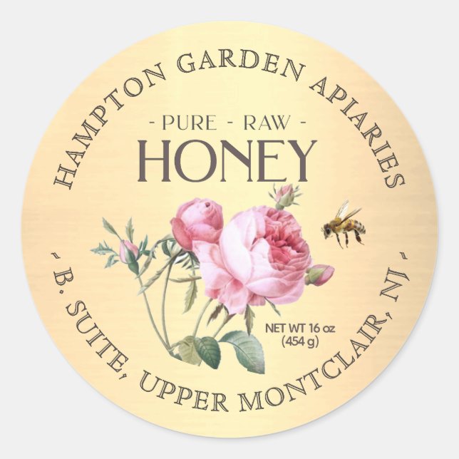 Vintage Roses with bee Honey Label Gold Gradient (Front)