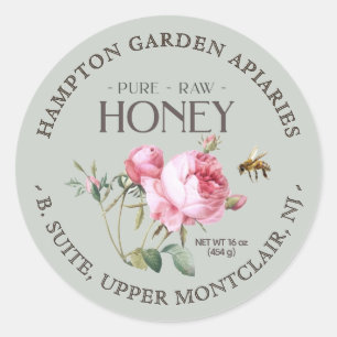 Vintage Roses with bee Honey Label on Sage