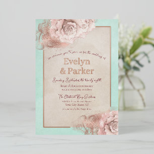 Vintage Roses with Rose Gold on Teal Wedding