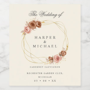 vintage roses wreath personalized wedding wine lab label