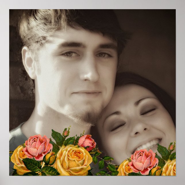 Vintage Roses Your Photo Wedding Poster (Front)