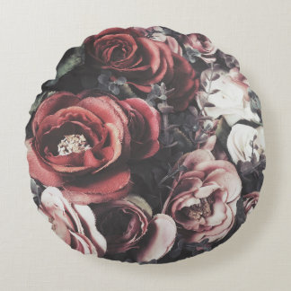 Vintage rosesrose, background, bouquet, flower, de round pillow