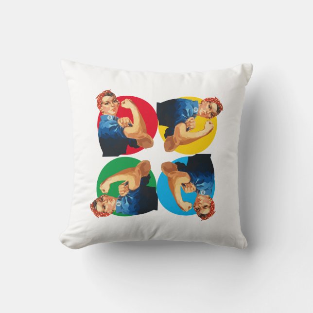 Vintage ROSIE RIVETER Print  Throw Pillow (Front)