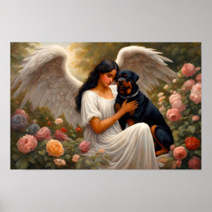 Vintage Rottweiler Angel Dog Art Poster