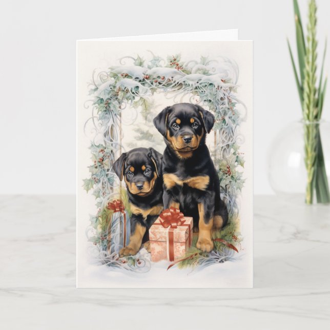 Vintage Rottweiler Christmas Holiday Card (Front)