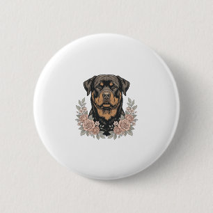 Vintage Rottweiler Floral Portrait Shirt Design_1 2 Inch Round Button