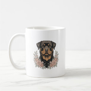 Vintage Rottweiler Floral Portrait Shirt Design_1 Coffee Mug