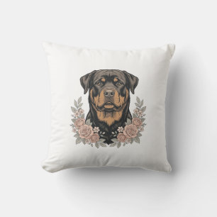 Vintage Rottweiler Floral Portrait Shirt Design_1 Throw Pillow