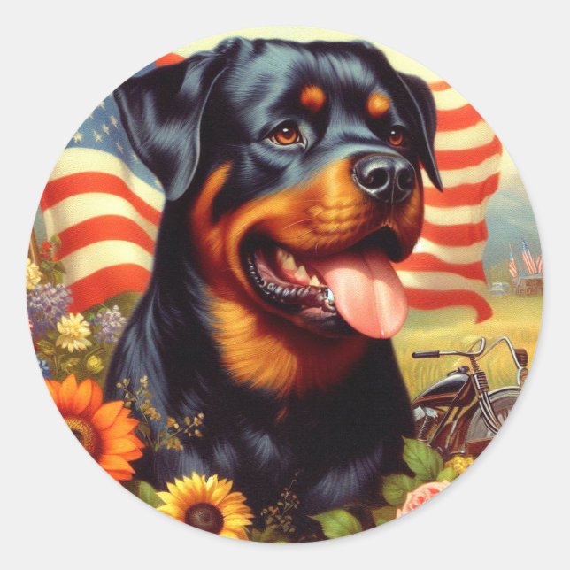 Vintage Rottweiler Painting Classic Round Sticker (Front)
