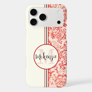 Vintage rouge et rose Damas Personnalisé iPhone
