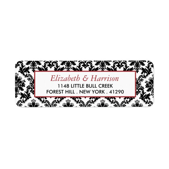 Vintage rouge, noir et blanc Mariage damassé (Devant)