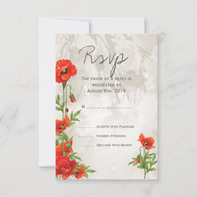 VINTAGE ROUGE POPIES MARIAGE RSVP (Devant)