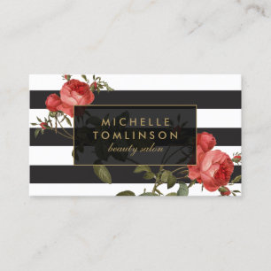 Vintage rouge Roses rayées Salon II Carte de visit