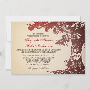 vintage rouge vieil arbre de chêne invitations mar