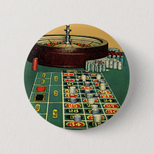 Vintage Roulette Table Casino Game, Gambling Chips 2 Inch Round Button