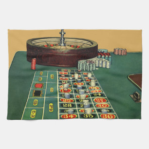 Vintage Roulette Table Casino Game, Gambling Chips Kitchen Towel