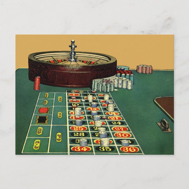 Vintage Roulette Table Casino Game, Gambling Chips Postcard (Front)