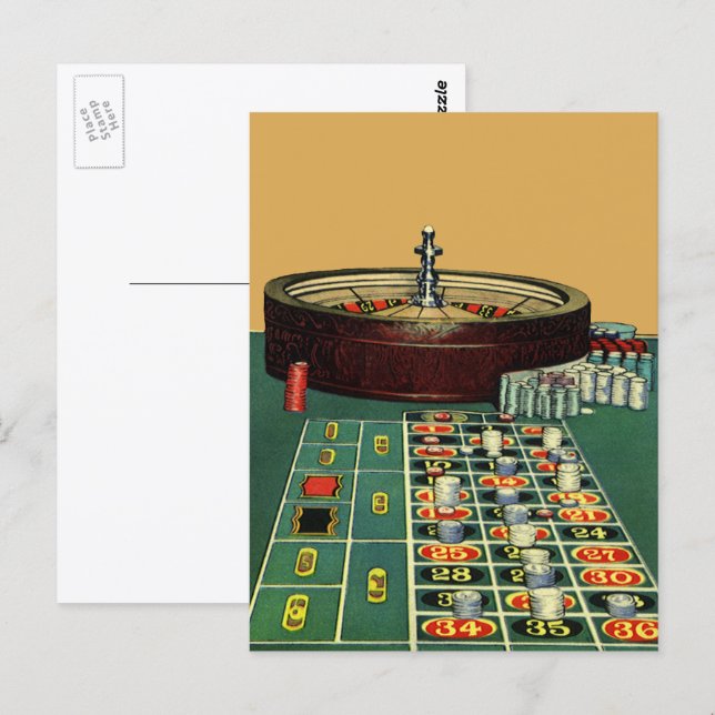 Vintage Roulette Table Casino Game, Gambling Chips Postcard (Front/Back)