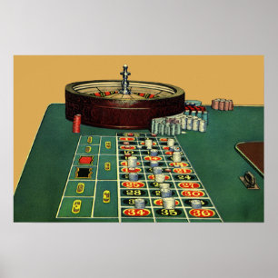 Vintage Roulette Table Casino Game, Gambling Chips Poster