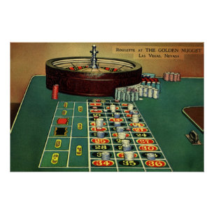 Vintage Roulette Table Casino Game, Gambling Chips Poster
