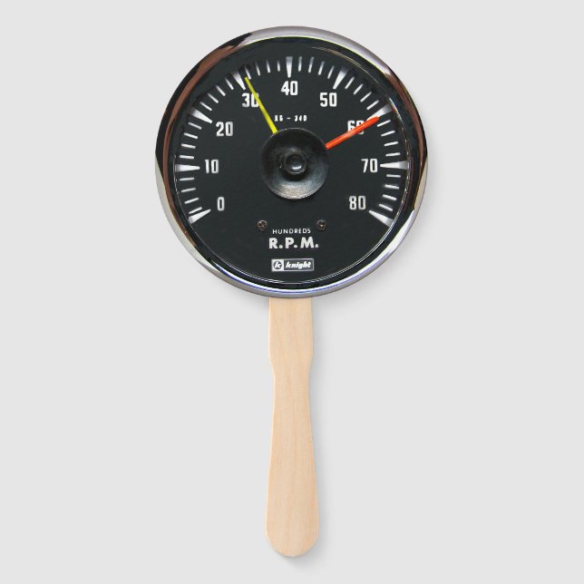 Vintage Round Analogue Auto Tachometer Hand Fan (Front)
