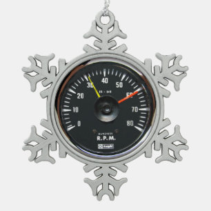 Vintage Round Analogue Auto Tachometer Snowflake Pewter Christmas Ornament