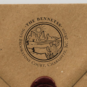 Vintage Round Desert Cactus Address Self-inking Stamp