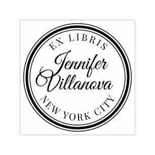 Vintage Round Frame Ex Libris Library Name Stamp