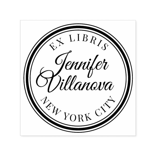 Vintage Round Frame Ex Libris Library Name Stamp (Design)