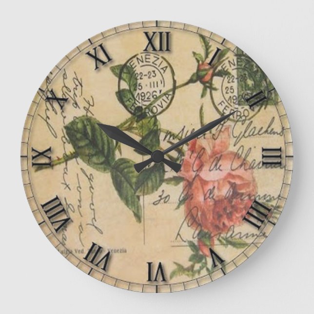 Vintage Round (Large) Wall Clock/Roses Large Clock (Front)