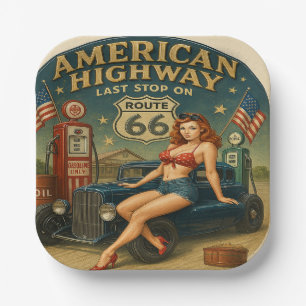Vintage Route 66 American Highway Paper Plate