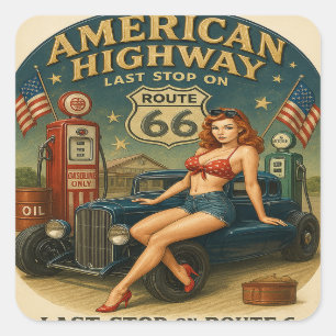 Vintage Route 66 American Highway Square Sticker