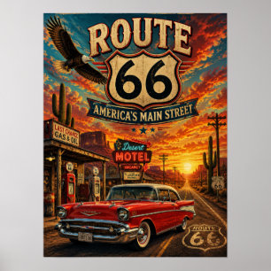 Vintage Route 66 America's Main Street Eagle Retro Poster