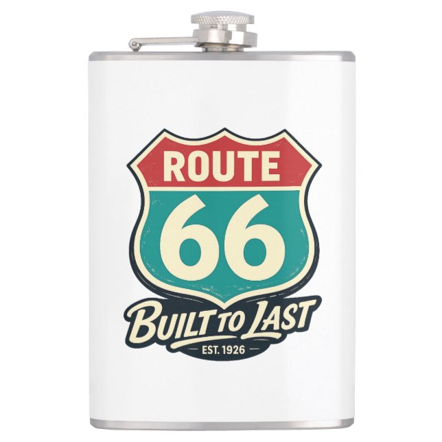 Vintage Route 66 Built To Last Hip Flask (Front)
