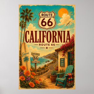 Vintage Route 66 California Coastal Road Art Poster