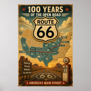 Vintage Route 66 Centennial America's Main Street Poster