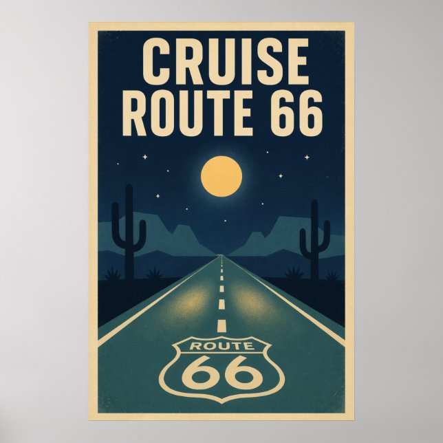 Vintage Route 66 Desert Highway Midnight Cruise Poster (Front)