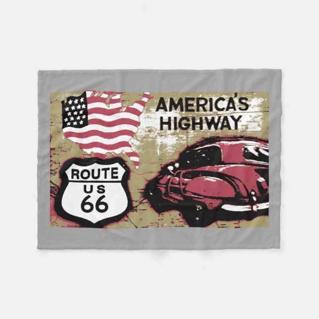Vintage Route 66 Fleece Blanket (Front (Horizontal))