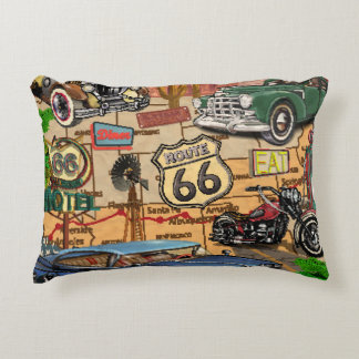 Vintage Route 66, nostalgic poster. Accent Pillow