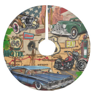 Vintage Route 66, nostalgic poster. Brushed Polyester Tree Skirt