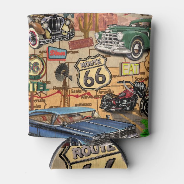 Vintage Route 66, nostalgic poster. Can Cooler (Front)