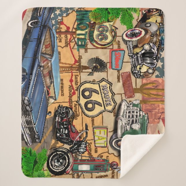Vintage Route 66, nostalgic poster. Sherpa Blanket (Front)