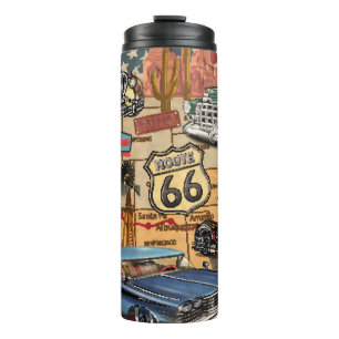 Vintage Route 66, nostalgic poster. Thermal Tumbler