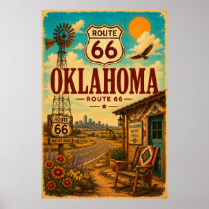Vintage Route 66 Oklahoma Native Road Art Poster