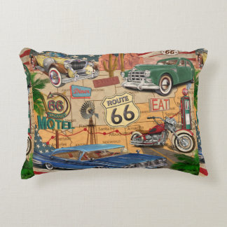 Vintage Route 66 poster. Accent Pillow