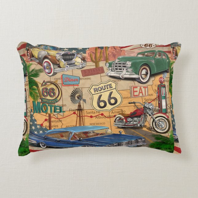 Vintage Route 66 poster. Accent Pillow (Front)